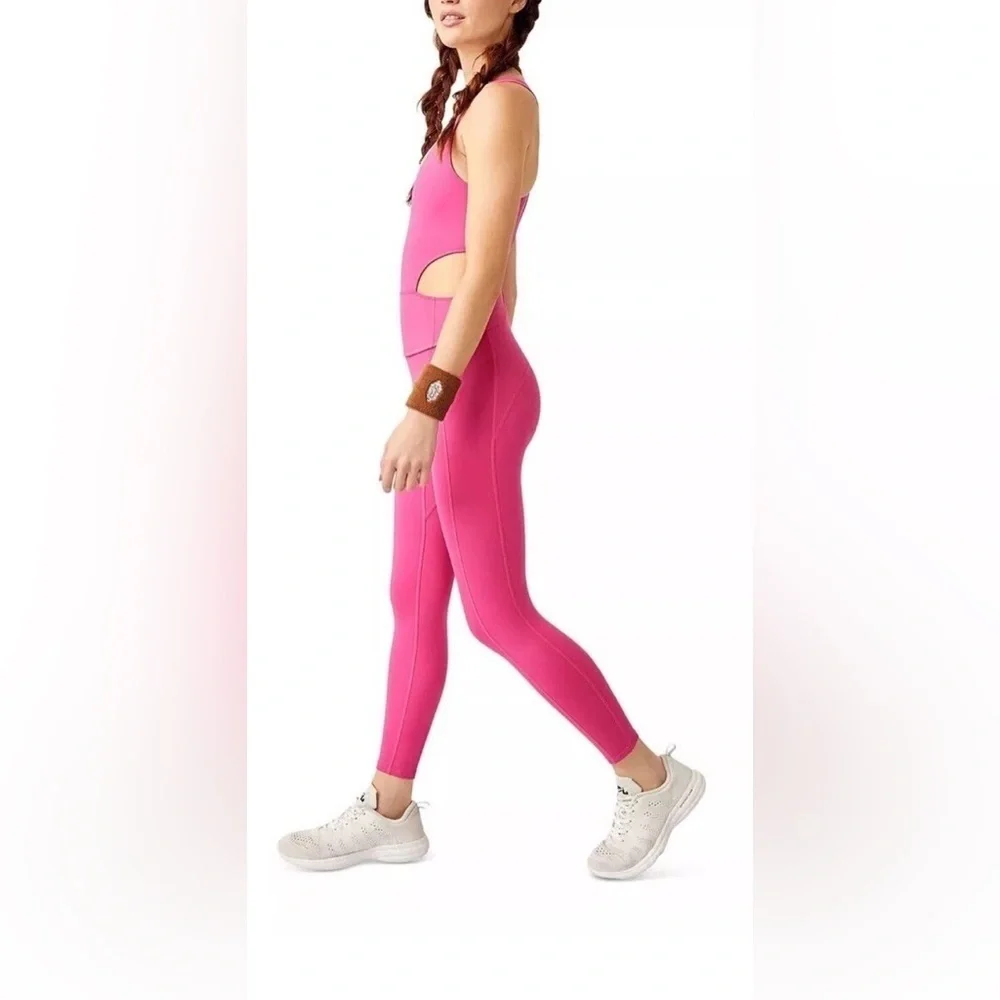 New! Free Movement x Free People Back It Up Jumpsuit Bright Pink 45451